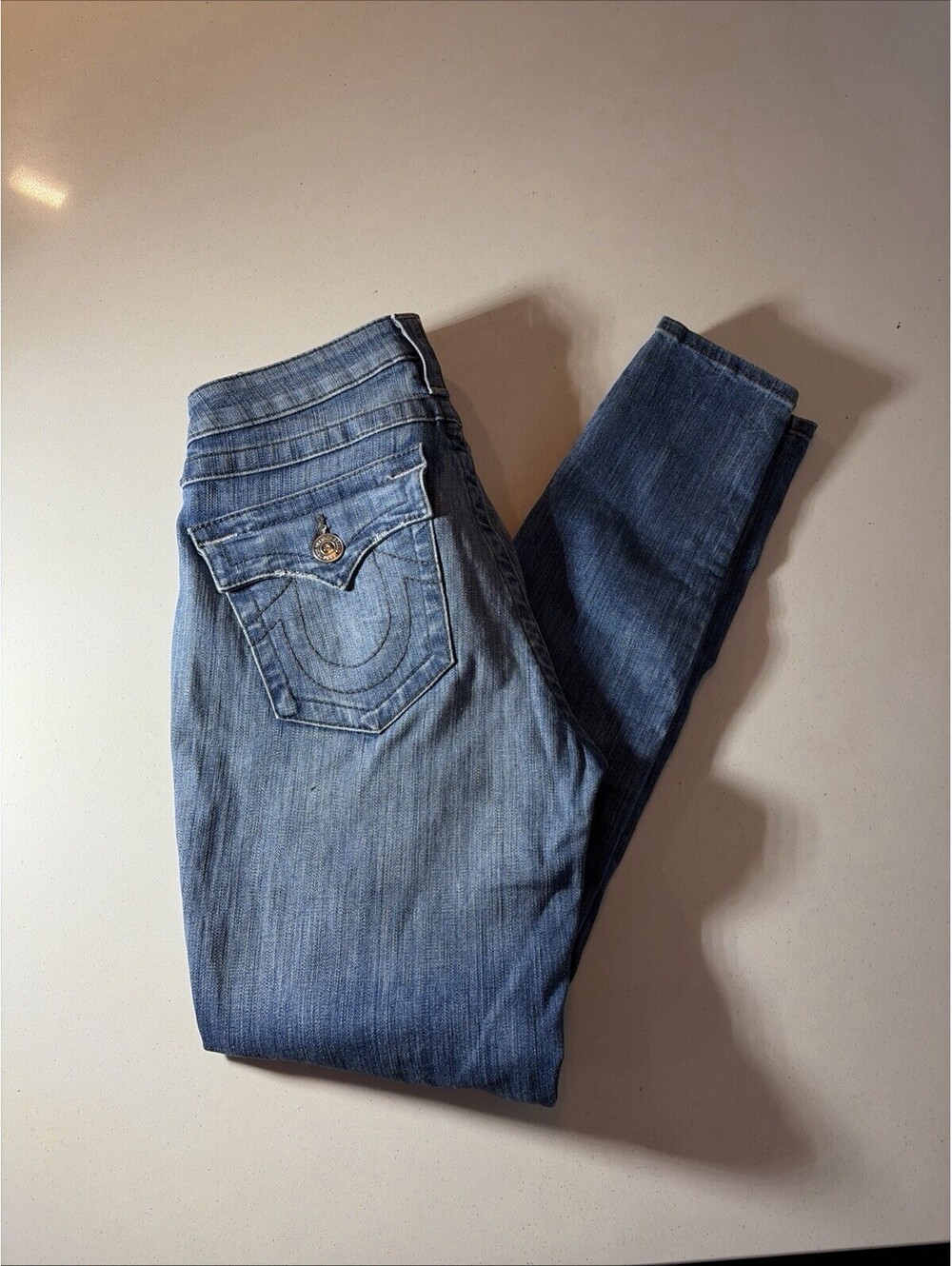 True Religion Distressed Skinny Jeans Blue Medium Wash Women’s Size  27